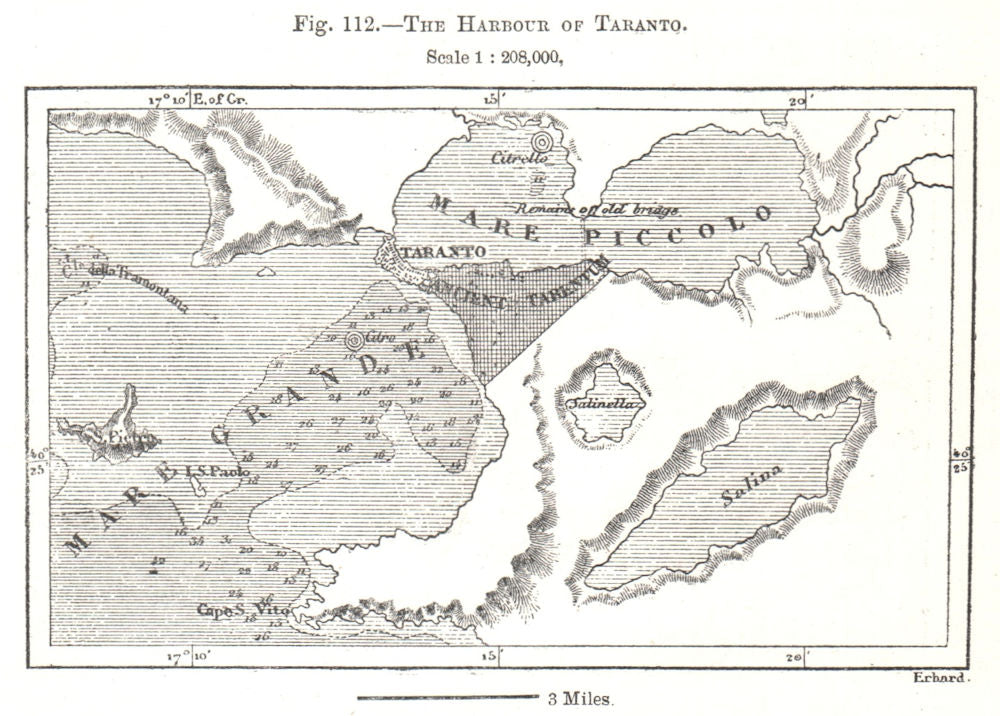 The Harbour of Taranto. Italy. Sketch map 1885 old antique plan chart